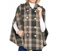 2026 New Women's Plaid Winter Cape Coat - Double Breasted Wool Blend Cape with Pockets, Warm Cloak Jacket (Gray,M)