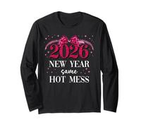 2026 New Year Same Hot Mess Mom Pink Bow Happy New Year 2026 Manche Longue