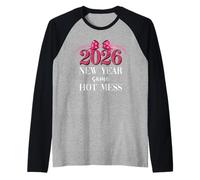 2026 New Year Same Hot Mess Mom Pink Bow Happy New Year 2026 Manche Raglan