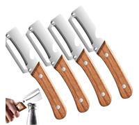 2026 New Zero Snag Wooden Kitchen Tool, 2-in-1 Multifunctional Stainless Steel Vegetable Handle Peeler with Built-in Bottle Opener, Zero Snag Wooden Peeler for Potato, Pumpkin, Papaya (4 Pc)