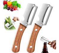 2026 New Zero Snag Wooden Peeler, Zero Snag Wooden Kitchen Tool, 2-in-1 Multifunctional Stainless Steel Vegetable Handle Peeler with Built-in Bottle Opener, for Potato, Pumpkin, Papaya (2PCS)
