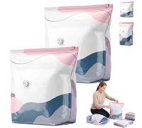 2026 No Pump Large Vacuum Storage Compression Bags, 3-Sec Press & Seal Heavy-Duty Space Saver Bags, Reusable Cube Vacuum Seal Bags for Jumbo Bedding, Comforters, Blankets & Clothes (2PCS,M)