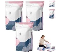 2026 No Pump Large Vacuum Storage Compression Bags, 3-Sec Press & Seal Heavy-Duty Space Saver Bags, Reusable Cube Vacuum Seal Bags for Jumbo Bedding, Comforters, Blankets & Clothes (3PCS,L)