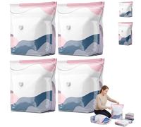 2026 No Pump Large Vacuum Storage Compression Bags, 3-Sec Press & Seal Heavy-Duty Space Saver Bags, Reusable Cube Vacuum Seal Bags for Jumbo Bedding, Comforters, Blankets & Clothes (4PCS,M)