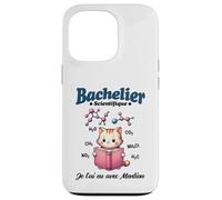 2026 Nouveau Bachelier Mention Homme Science Chaton Molécule Coque pour iPhone 13 Pro