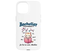 2026 Nouveau Bachelier Mention Homme Science Chaton Molécule Coque pour iPhone 15