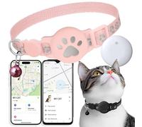 2026 Nouveau Collier GPS Chat, Traceur GPS Chat Tracker, sans Carte SIM, sans Abonnement Mensuel, Localisation Temps Réel, Imperméable et Durable (Rose)