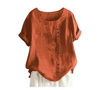 2026 Nouveau Costume Femme Couleur Unie Col Rond Manches raglan Ourlet Fente Lâche Manches Courtes Décoration Décontractée Tops T-shirt, Orange, L