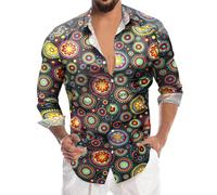2026 Nouveau Costume Hommes Chemise Loisirs pour Homme avec Motif Floral Manches Longues Ourlet Affaires Bouton Pression, bleu, M