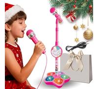 2026 Nouveau Jouet Microphone Multifonctionnel pour Enfant avec lumières LED, Support et Haut-parleurs réglables, Musique intégrée, pour Passe-Temps de fête d'anniversaire de Noël Pink