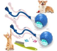 2026 Nouveau jouet pour chien, jouet pour chien, jouet à mouvement interactif avec chant d'oiseaux, balle électrique intelligente à 360 ° avec corde pour chiens et chats (bleu)
