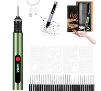 2026 Nouveau Kit Complet De Gravure Électrique - Le Graveur, Tenovia Stylo Graveur, Livré Avec 30 Têtes De Gravure et 5 Gabarits, Gravez Sur Bois, Verre, Métal, Pierre et Bien Plus Encore(Vert,5)