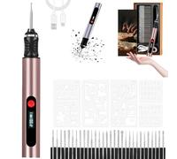 2026 Nouveau Kit Complet De Gravure Électrique - Le Graveur, Tenovia Stylo Graveur, Livré Avec 30 Têtes De Gravure et 5 Gabarits, Gravez Sur Bois, Verre, Métal, Pierre et Bien Plus Encore(Rose,5)