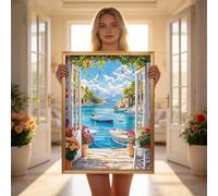 2026 Nouveau kit de point de croix de paysage, maison de dessin animé, ruisseau, cerisier en fleurs, ensemble de peinture de décoration de maison de rêve, canevas imprimée DMC, kit d'artisanat DIY, ki