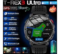 2026 nouveau T-Rex3 Pro 1100mAh batterie montre intelligente GPS chemin 5ATM étanche sport course tracker extérieur boussole militaire Smartwatch blue
