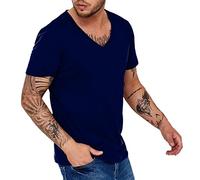 2026 Nouveau T-shirt pour homme avec col en V, tendance, séchage rapide, respirant, anti-transpiration, manches courtes, Marine, 3XL