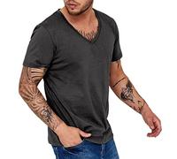 2026 Nouveau T-shirt pour homme avec col en V, tendance, séchage rapide, respirant, anti-transpiration, manches courtes, gris foncé, M