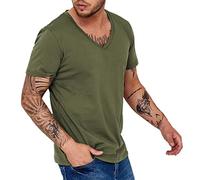 2026 Nouveau T-shirt pour homme avec col en V, tendance, séchage rapide, respirant, anti-transpiration, manches courtes, Vert armée., L