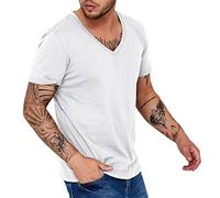 2026 Nouveau T-shirt pour homme avec col en V, tendance, séchage rapide, respirant, anti-transpiration, manches courtes, Blanc., 3XL