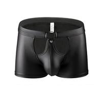 2026 Nouveautés Vêtements Hommes Robe d'été Culottes en Cuir pour Hommes à Quatre Coins, Similicuir Taille Basse, Sous-vêtements européens, Design U, Noir , M