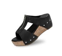 2026 Nouveaux accès Pantoufles Femme Mode Été Plateforme Cale Pantoufles Tempérament Antidérapantes Plage Pantoufles, Noir , 39 EU