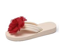 2026 Nouveaux accès Pantoufles Femmes Mode d'été Tissu Tongs Extérieur Casual Confortable Chaussures de Plage, rouge, 40 EU