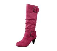 2026 Nouveaux Chaussures Femmes Hiver Mode Talon Fin Couleur Unie Mi-mollet Bottes Tempérament Bottes Confortables, Rose, 38 EU