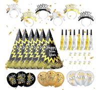 2026 Nouvel An Chapeau, 39 Pièces Décoration du Nouvel An 2026, avec Nouvel An Chapeaux, Serre-tête, Ballons, Cornes, Sifflet, Nouvel An Accessoire de décoration, Kit de Decoration Nouvel An 2026