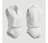 2026 Nouvelle arrivée Combinaison blanche ample sans manches avec col chemise et col en V, tissu froissé, style décontracté, minimaliste, de vacances. Combinaison une pièce. Combinaison blanche une pi