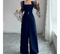 2026 Nouvelle arrivée printemps/été Combinaison élégante française minimaliste à manches longues, patchwork de maille brodée, taille ajustée, boutons métalliques pour femmes L,M,S,XLUnicoloreTissu tis