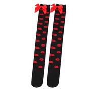 2026 Nouvelle collection de chaussettes lèvres rouges Saint Valentin bas devenir au-dessus du genou bas mignon nœud bas, Noir , taille unique