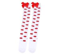 2026 Nouvelle collection de chaussettes lèvres rouges Saint Valentin bas devenir au-dessus du genou bas mignon nœud bas, Blanc., taille unique