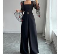 2026 Nouvelle combinaison élégante et minimaliste pour femmes avec manches longues, patchwork en maille brodée, taille ajustée et boutons métalliques, pour le printemps/été L,M,S,XLUnicoloreTissu tiss