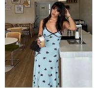 2026 Nouvelle mode Printemps/Été Robe élégante française de dame en dentelle avec patchwork, bretelles spaghetti. Robe longue sexy imprimée pour fête, plage, Y2K, rue, carnaval, mariage, remise de dip