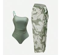 2026 Nouvelle robe cache-maillot d'été avec imprimé ombre d'arbre, ornée de perles vertes et de pierres naturelles sur un tissu brillant. Élégante tenue de plage décontractée pour les vacances pour fe