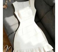 2026 Nouvelle robe mi-longue blanche à col carré sans manches pour femmes, taille ajustée, robe élégante pour invités de mariage, robe d'été évasée à ourlet en forme de A L,M,S,XLUnicoloreTissu tissé