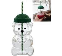 2026 Nouvelle Tasse Bear Straw - Verre à Boire Transparent avec Couvercle en Forme d'Ours, Tasse à Paille Design pour Jus, Lait, Thé et Café, Cadeau de Noël Mignon pour Enfants et Adultes (1PCS)