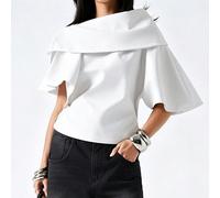 2026 Nouvelle veste blanche élégante à épaules dénudées, légère, convenant au printemps/été. Peut être associée à un jean flare ou un Top en automne pour créer un look à la mode et dégager une allure