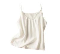 2026 - Nouvelles bretelles d'été pour femme en pur lin uni à l'extérieur, pour porter un gilet à bretelles fin et ample de style littéraire et rétro pour femme, Blanc., XL