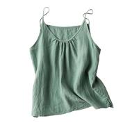 2026 - Nouvelles bretelles d'été pour femme en pur lin uni à l'extérieur, pour porter un gilet à bretelles fin et ample de style littéraire et rétro pour femme, vert, XL