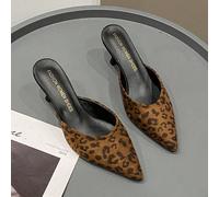 2026 Nouvelles mules à imprimé léopard, sandales à enfiler, bout pointu, talons hauts pour femmes, convient pour le début du printemps EUR34,EUR35,EUR36,EUR37,EUR38,EUR39,EUR40,EUR41,EUR42Motif textur