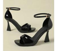 2026 Nouvelles sandales à talons hauts à bout ouvert en cuir verni brillant, talon super haut de 9 cm, sexy, élégant, convient aux robes, printemps/automne, noir, petite taille 33, grande taille 41-43