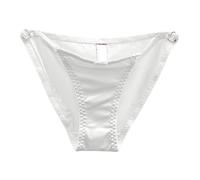 2026 - Nœud français, sous-vêtements creux pour femme taille basse, surface en satin sans couture et pantalon triangulaire boutonné avec un pur désir d'amour sous-vêtements sexy en satin, Blanc., L
