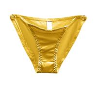 2026 - Nœud français, sous-vêtements creux pour femme taille basse, surface en satin sans couture et pantalon triangulaire boutonné avec un pur désir d'amour sous-vêtements sexy en satin, jaune, M