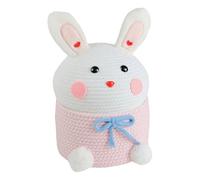 2026 Panier de Pâques mignon tissé en forme de lapin avec couvercle, idéal comme organisateur de vêtements, pique-nique, chambre d'enfant ou de bébé, décoré avec nœud en forme de cœur, blanc