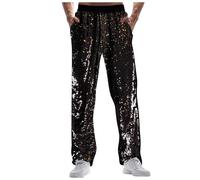 2026 Pantalon de carnaval à paillettes pour homme Coupe ample et confortable, Noir , S