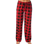 2026 - Pantalon de loisirs pour femme, pantalon de pyjama imprimé à carreaux, pantalon élastique en corde pantalon vélo femme hiver, rouge, S