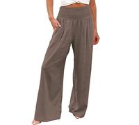 2026 - Pantalon de salon palais pour femme - Taille haute - Pantalon à taille haute - Pantalon avec rugueux Gasti - Pantalon traditionnel court pour femme, café, L