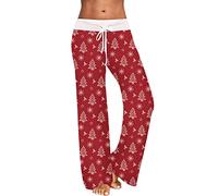2026 Pantalon décontracté pour femme imprimé de Noël pour femme, pantalon à jambes larges, pantalon de pyjama, corde, taille élastique, rouge, M