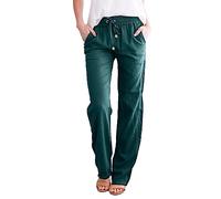 2026 - Pantalon droit, fixe, élastique, long cordon de serrage, lin, femme, taille, coton, pantalon de loisirs bleu roi pour femme, Vert armée., XXL